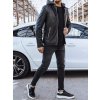 Fekete bőrkabát kapucnival