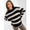 Fekete-krémszínű csíkos bő pulóver