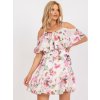 Világos bézs fodros virágos mini ruha