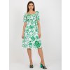 Fehér-zöld virágos midi ruha övvel