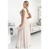 Bézs hosszú ruha nyakkivágással és csillogással  CRYSTAL