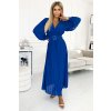 Rakott kék sifon ruha hosszú ujjakkal és övvel KLARA