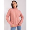 Rózsaszín fonott pulóver garbóval
