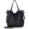 MARCO MAZZINI fekete bőr shopper kézitáska kötött mintával
