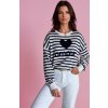Sötétkék-fehér csíkos szív mintás pulóver NOVES