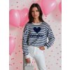 Kék-fehér csíkos szív mintás pulóver NOVES