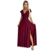 Bordó fényes maxi ruha V-nyakkal CRYSTAL