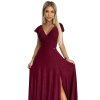 Bordó fényes maxi ruha V-nyakkal CRYSTAL