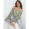 Zöld mintás ejtett vállas blúz SPRIAN