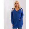 Kék hosszú pulóver gombokkal és nyakkivágással V