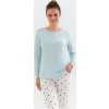 Hosszú pizsama menta színű felsővel és pöttyös nadrággal Cana Interlock (Méret L)
