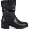 Fekete bőr női bélelt bokacsizma, sarok 4 cm