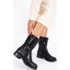 Fekete bőr női bélelt bokacsizma, sarok 4 cm