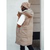Bézs hosszú női steppelt mellény kapucnival COSYVIVA