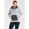 Női szürke pulóver sötétszürke kapucnival és zsebbel