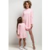 Világos rózsaszín anya és lánya ruha alján dekoratív redőzéssel (Rozmiar S/M)