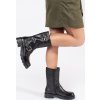 Sergio Leone fekete bőr női díszített platformos bokacsizma