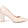Elegáns, lakkozott krémszínű blokksarkú cipő, sarok 8 cm