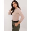 Bézs női bordázott póló gallérral