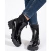 Lakkozott női fekete cipzáras bokacsizma