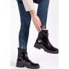 Lakkozott női fekete cipzáras bokacsizma