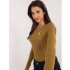 Khaki női bordázott pulóver dekoratív szegecsekkel