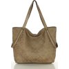 MARCO MAZZINI Bézs nagyméretű szőtt bőr shopper táska