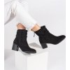 Fekete velúr bokacsizma redőzött felsőrésszel, sarok, 6,5 cm