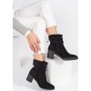 Fekete velúr bokacsizma redőzött felsőrésszel, sarok, 6,5 cm