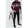 Stílusos bordó férfi pulóver norvég mintával