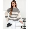 Fehér-szürke női csíkos pulóver LINEZZA