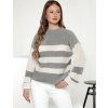 Fehér-szürke női csíkos pulóver LINEZZA (Méret ONE SIZE)