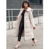 Női kifordítható krémszínű hosszú téli steppelt kabát kapucnival GLAMPUFF