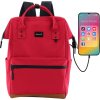 Himawari piros női hátizsák elülső zsebbel és USB-porttal