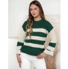 Zöld-fehér női csíkos pulóver LINEZZA