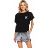 Fekete-fehér női rövid pizsama kockás rövidnadrággal NAP QUEEN (Méret S)