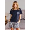 Fekete-fehér női rövid pizsama kockás rövidnadrággal NAP QUEEN (Méret S)