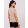 Bézs női pamut póló hímzéssel az ujjakon