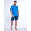 Kék férfi pamut pizsama kockás rövidnadrággal Cornette (Méret 2XL, Barva kék)
