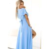 Világoskék női hosszú ruha hasítékkal és nyakkivágással