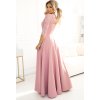 Elegáns púderrózsaszín csipkés hosszú ruha nyakkivágással ELISA