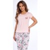 Rózsaszín női pizsama virágmintával,  3/4-es nadrág Cornette Dreaming (Méret L, Barva rózsaszín)