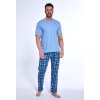Kék férfi hosszú pizsama kockás nadrággal Cornette Strong (Méret XXL, Barva kék)