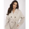 Világos bézs kétsoros átmeneti női kabát övvel