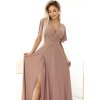 Bézs fényes hosszú ruha nyakkivágással JENNIFER