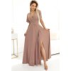 Bézs fényes hosszú ruha nyakkivágással JENNIFER