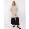 Bézs színű női kétsoros kabát derékban megkötéssel