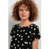 Fekete női blúz aszimmetrikus szabással és fehér pöttyökkel (Rozmiar 3XL)