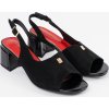 Fekete női velúr szandál, sarok 5 cm