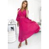 Fukszia rakott sifon ruha hosszú ujjakkal és övvel KLARA (Méret ONE SIZE)